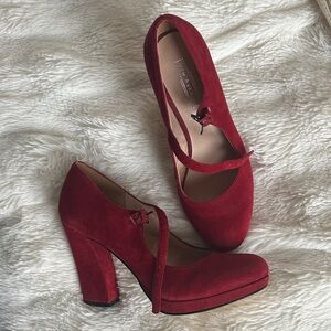 Elegant Red Suede Mary Jane Heels
